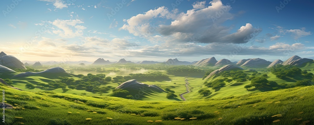 Fototapeta premium vast expanse of rolling hills covered in lush green