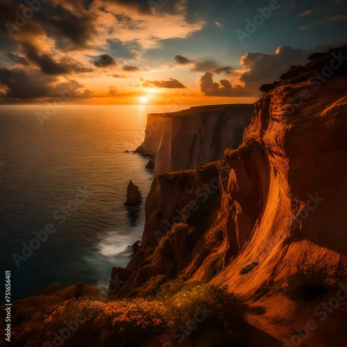 A sunset over the cliff hd realistic wallpaper