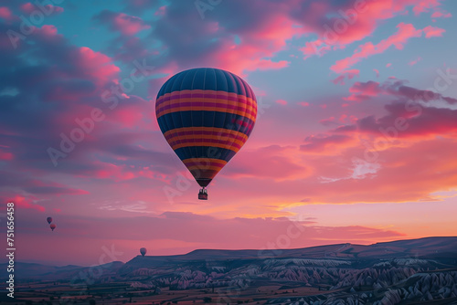 Colorful hot air balloon flight at sunrise. © Bnz