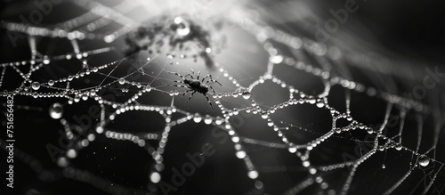 Eerie spider sitting on intricate web in the darkness of the night