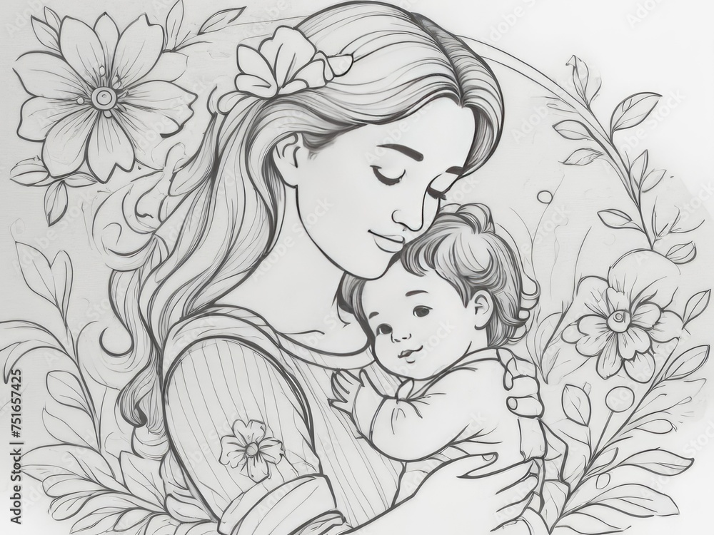 Illustration of a mother holding baby son in her arms Illustration of a mother holding baby son in her arms