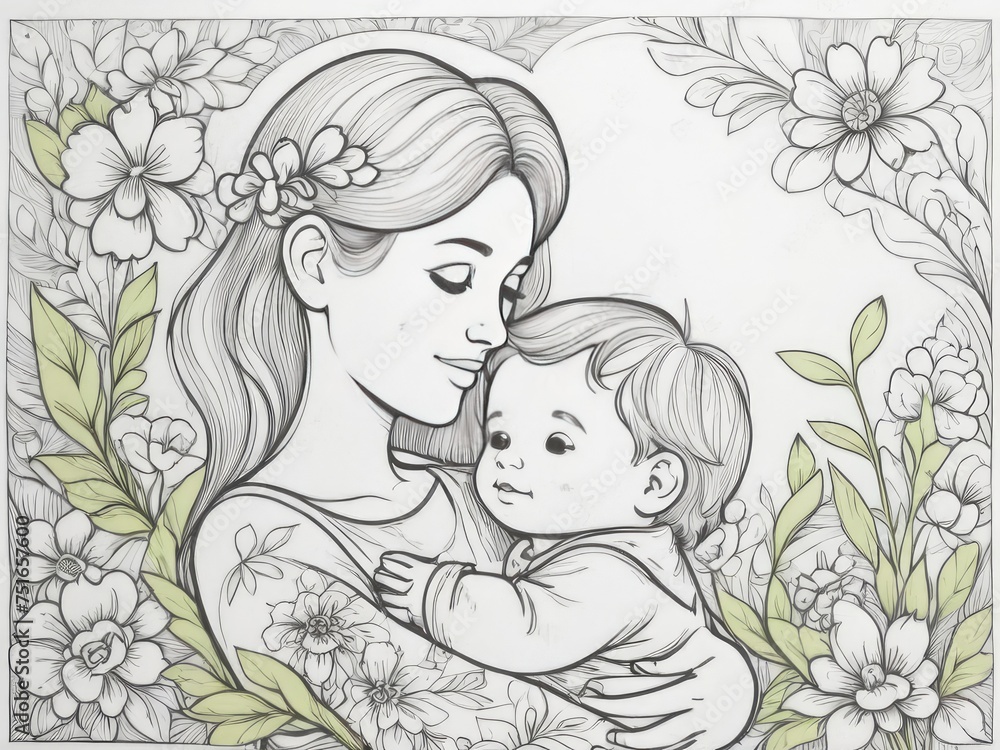 Illustration of a mother holding baby son in her arms Illustration of a mother holding baby son in her arms