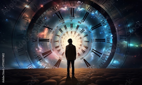 collage photo image of time traveler person in astral world with full numbers numerology concept photo