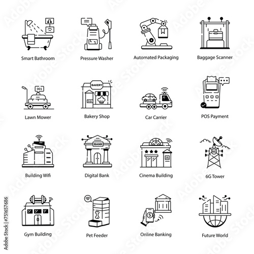 Set of IoT Construction Linear Icons 

