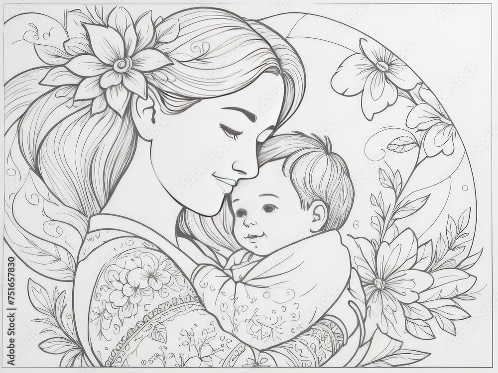 Illustration of a mother holding baby son in her arms Illustration of a mother holding baby son in her arms