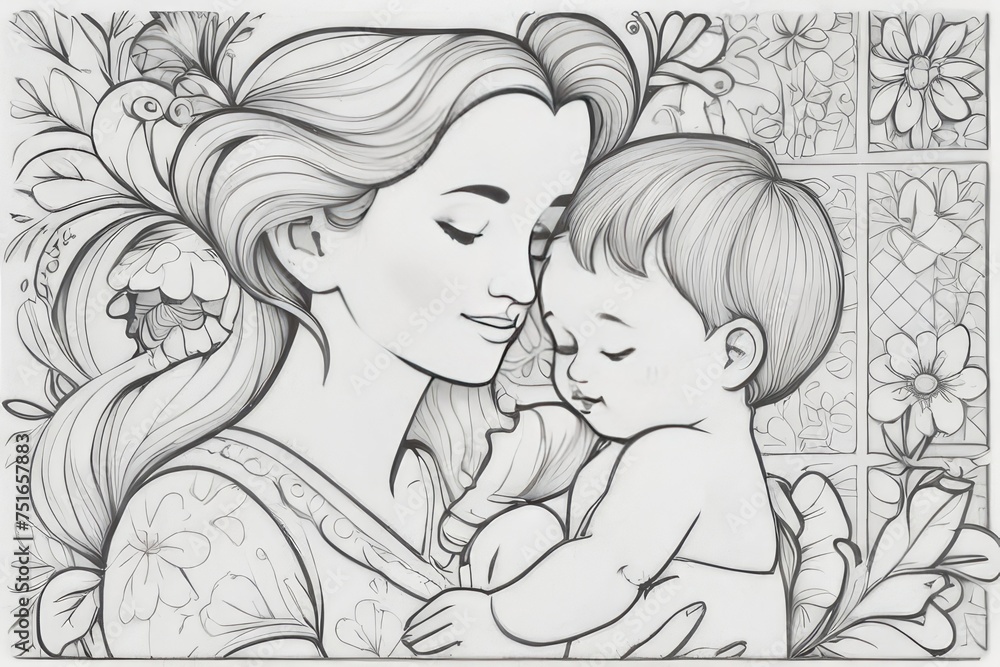 Illustration of a mother holding baby son in her arms Illustration of a mother holding baby son in her arms