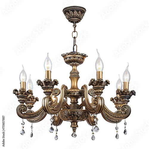Vintage Chandelier, transparent background, isolated image, generative AI