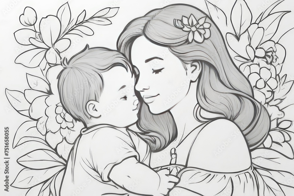 Illustration of a mother holding baby son in her arms Illustration of a mother holding baby son in her arms