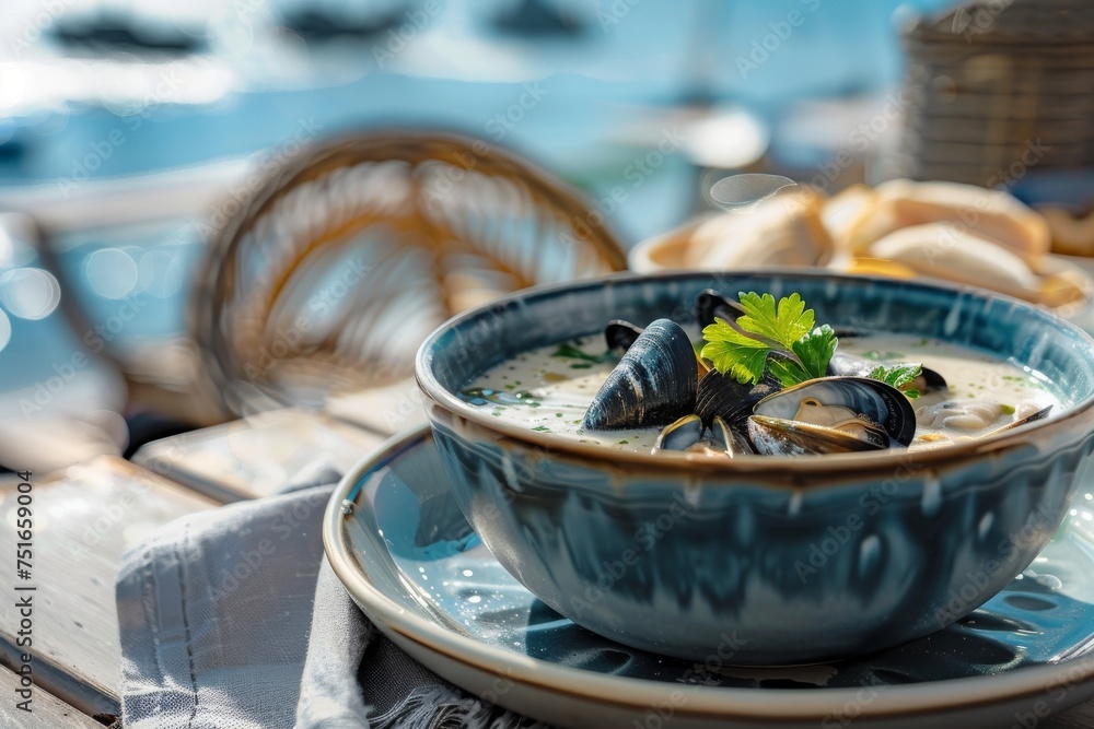 Mussel Soup, Clam Chowder, Shellfish Dinner With Clams, Seafood Meal Bowl, Mussel Soup Mussel Soup, Clam Chowder, Shellfish Dinner With Clams, Seafood Meal Bowl, Mussel Soup