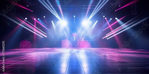 Modern dance stage light background with spotlight illuminated for modern dance production stage. Empty stage with dynamic color washes. Stage lighting art design.