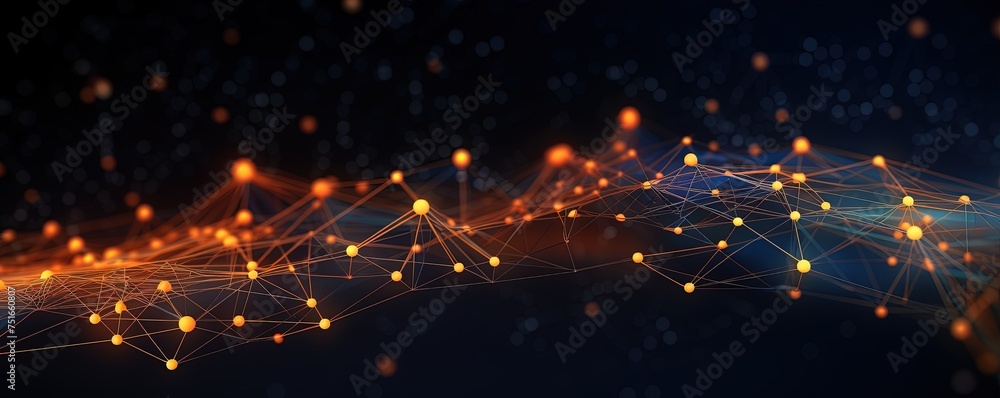 Fototapeta premium Concept of AI technology, Motion of digital data flow. Communication and technology network concept map with moving lines and dots.
