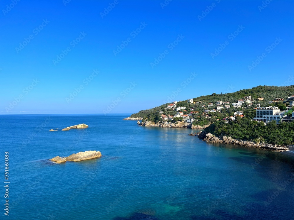Montenegro Adriatic sea scenic view on Ulcinj town. 