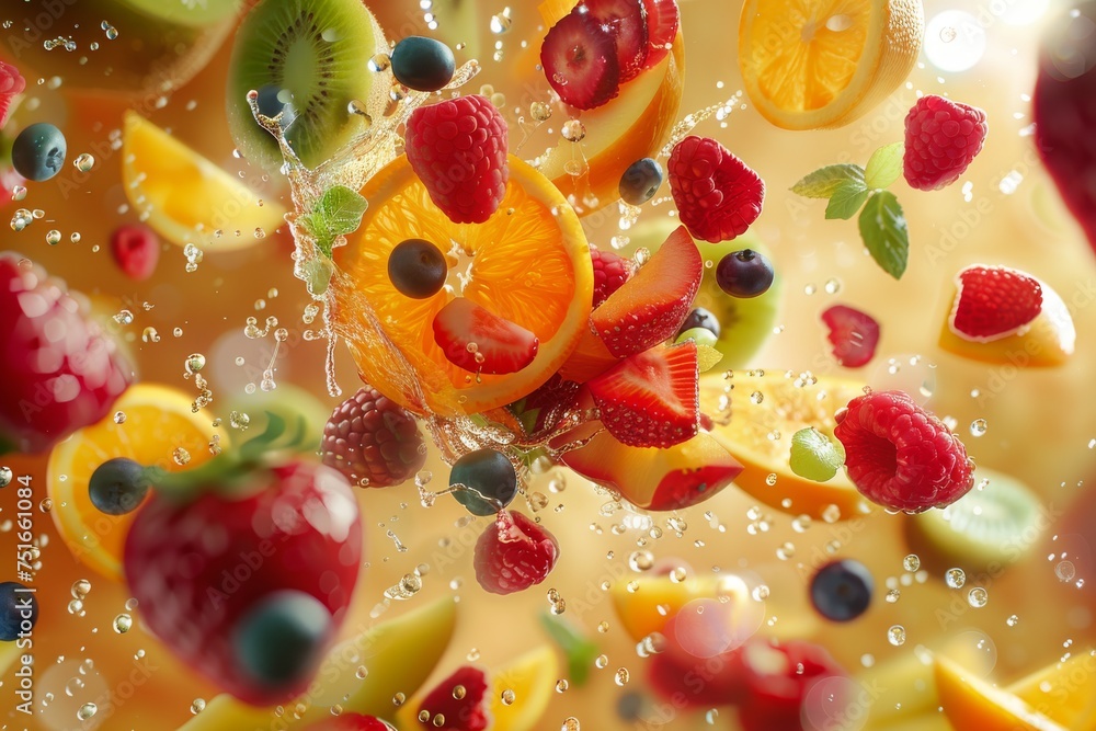 Fruit Taste Explosion, Advertising Product Concept, Scattering Flying Different Fruits, Berry Burst Fruit Taste Explosion, Advertising Product Concept, Scattering Flying Different Fruits, Berry Burst