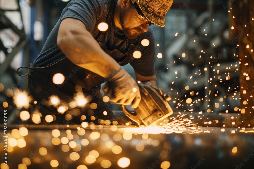 industrial worker using angle grinder and cutting metal pipe, protective clothing and helmets. industrial worker using angle grinder and cutting metal pipe, protective clothing and helmets.