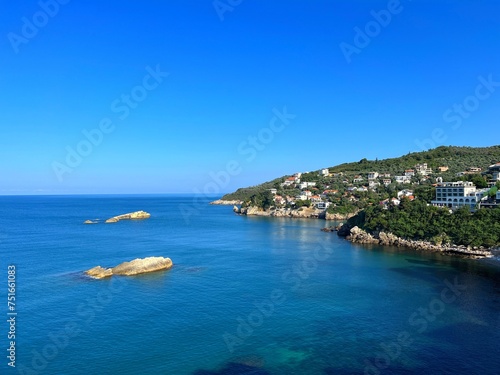 Montenegro Adriatic sea scenic view on Ulcinj town. 