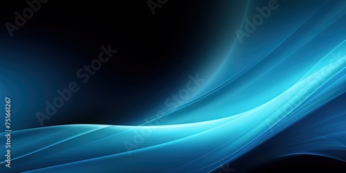 Light blue glowing abstract ray spotlight wave dark grainy background black noise texture banner design
