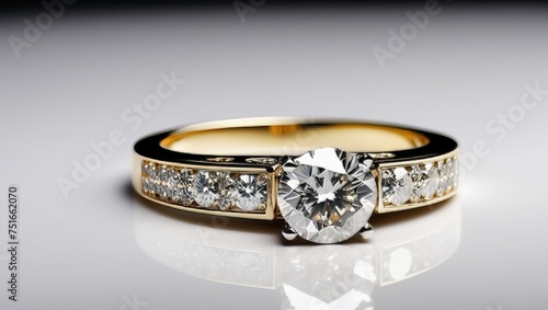 Wedding ring with diamonds on a white background. Jewelry.