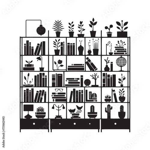 Illustration of Bookshelf - A Treasure Trove of Stories Waiting to be Rediscovered - Vector of Bookshelf - Furniture Silhouette
