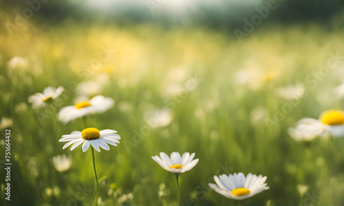 Single Daisy in Minimalist Summer Landscape © karandaev