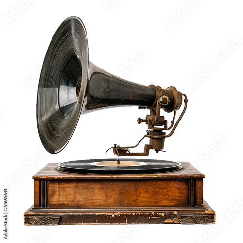 Vintage Gramophone Records, transparent background, isolated image, generative AI