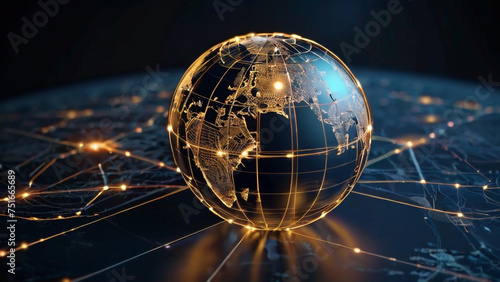 Abstract world map, concept of global network and connectivity, international data transfer and cyber technology, worldwide business, information exchange and telecommunication photo