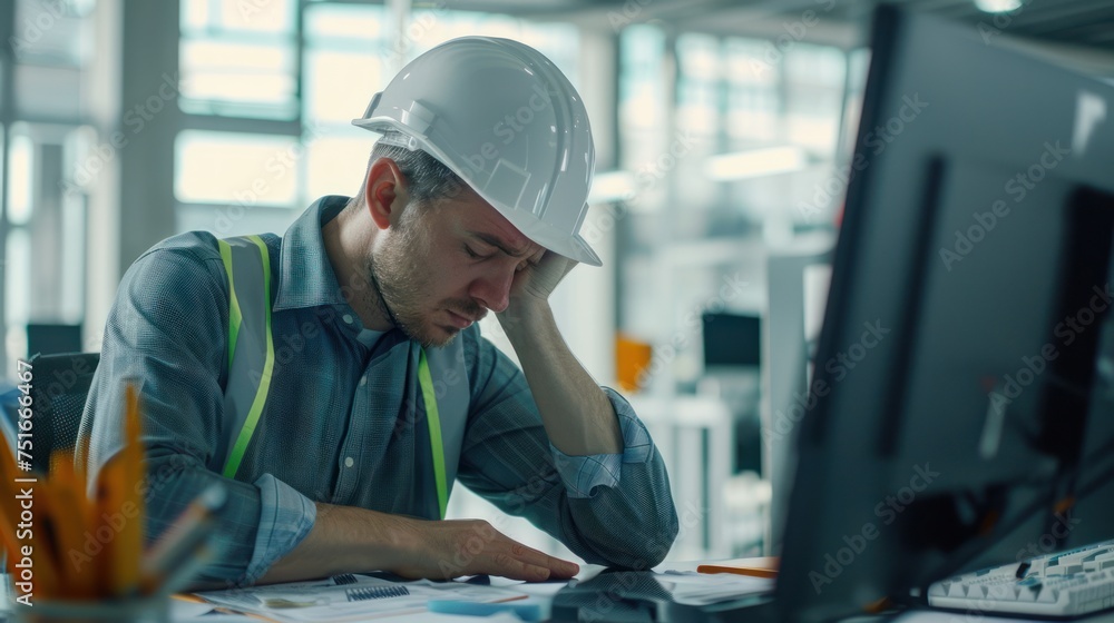 Unhappy Construction engineer stress of Construction project failure. in the office Unhappy Construction engineer stress of Construction project failure. in the office