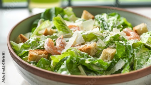 Gourmet Caesar Salad in Bowl with Dressing