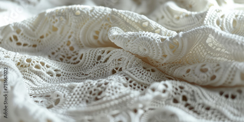 Delicate Crochet Lacework on White Background. Intricate white crochet patterns offering a soft, detailed texture.