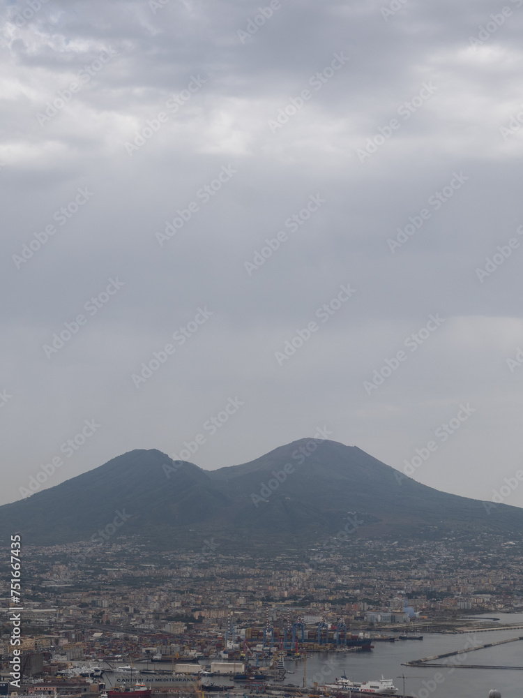 
A photo of the panorama of Naples, Italy, with the Vesuvius volcano in the background. Photo in 4K high resolution