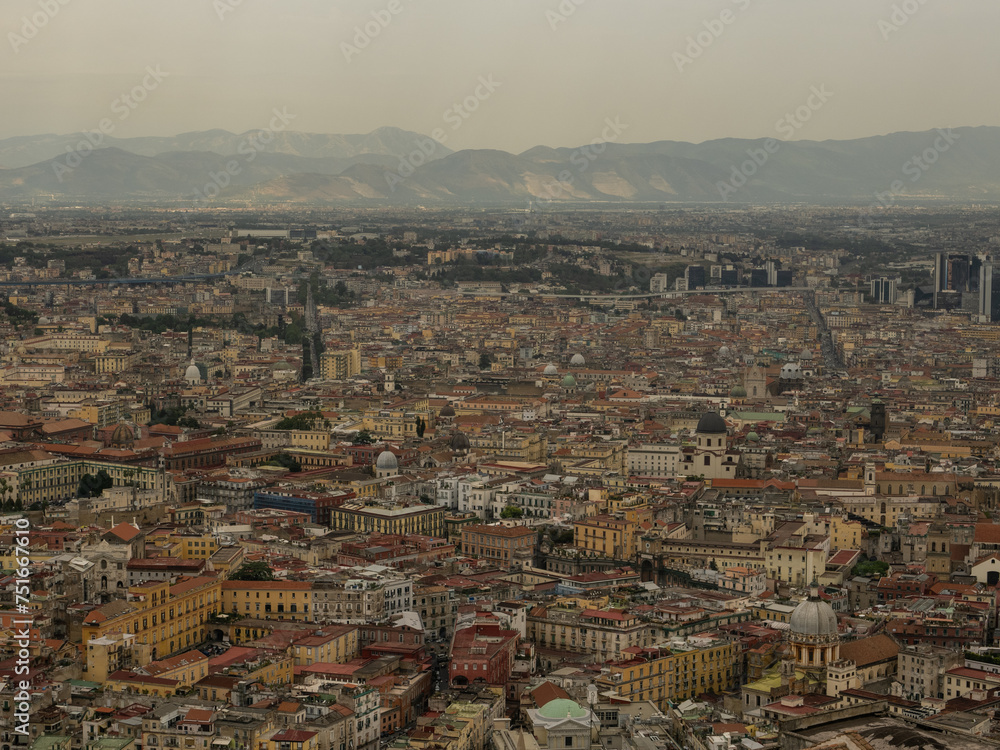 Panoramic view of Naples Italy huge city lots of buildings 4K