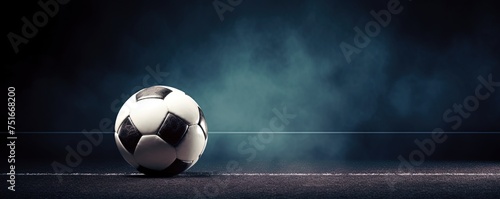 Football or Soccer with spotlight and fade-out shadow in the dark background. Copy space. Sport and game concept.