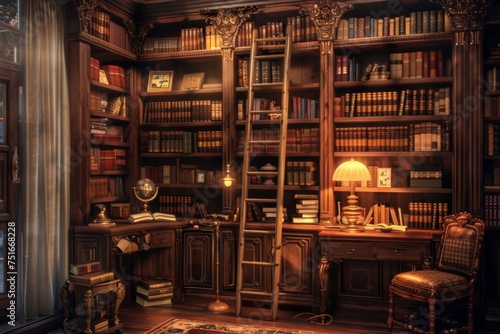 Retro reading room with old books 