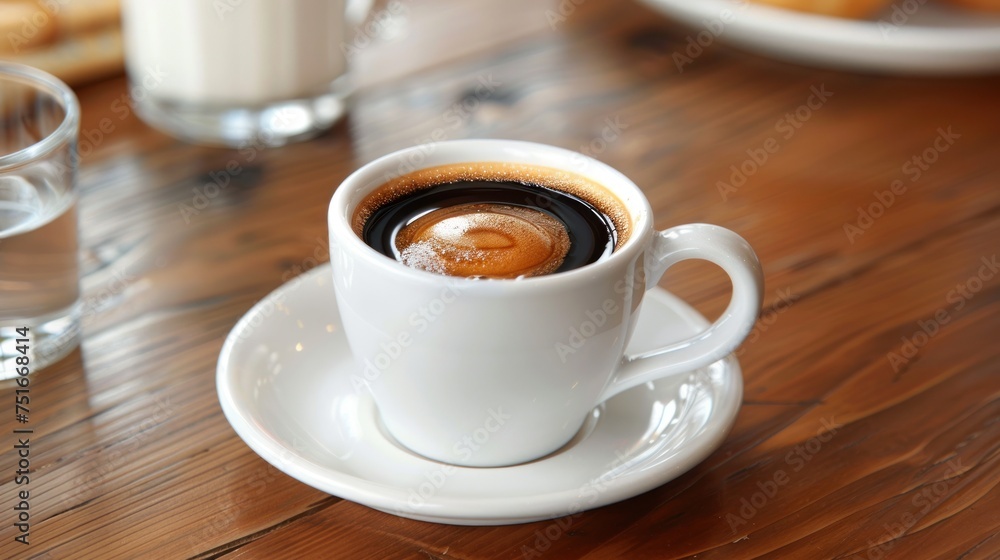Morning Elegance: A Perfect Cup of Espresso on a Wooden Table Morning Elegance: A Perfect Cup of Espresso on a Wooden Table