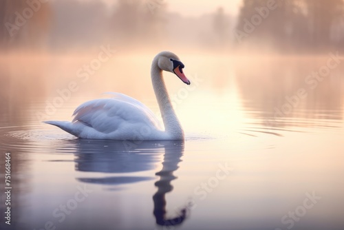 A swan gracefully gliding across on a calm lake, A majestic swan gracefully gliding across a serene lake, Ai generated
