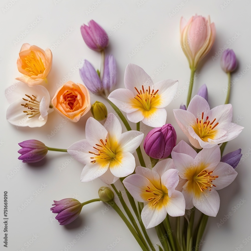 Naklejka premium Free Photo Beautiful spring flowers on white background top view Floral pattern