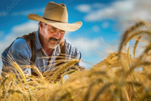  farmer inspecting   barley spikes  emphasizing the agricultural aspect of barley cultivation. 