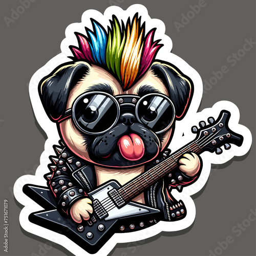  pug rock star with guitar
