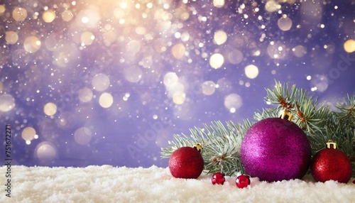 purple holiday background with snowflakes and bokeh