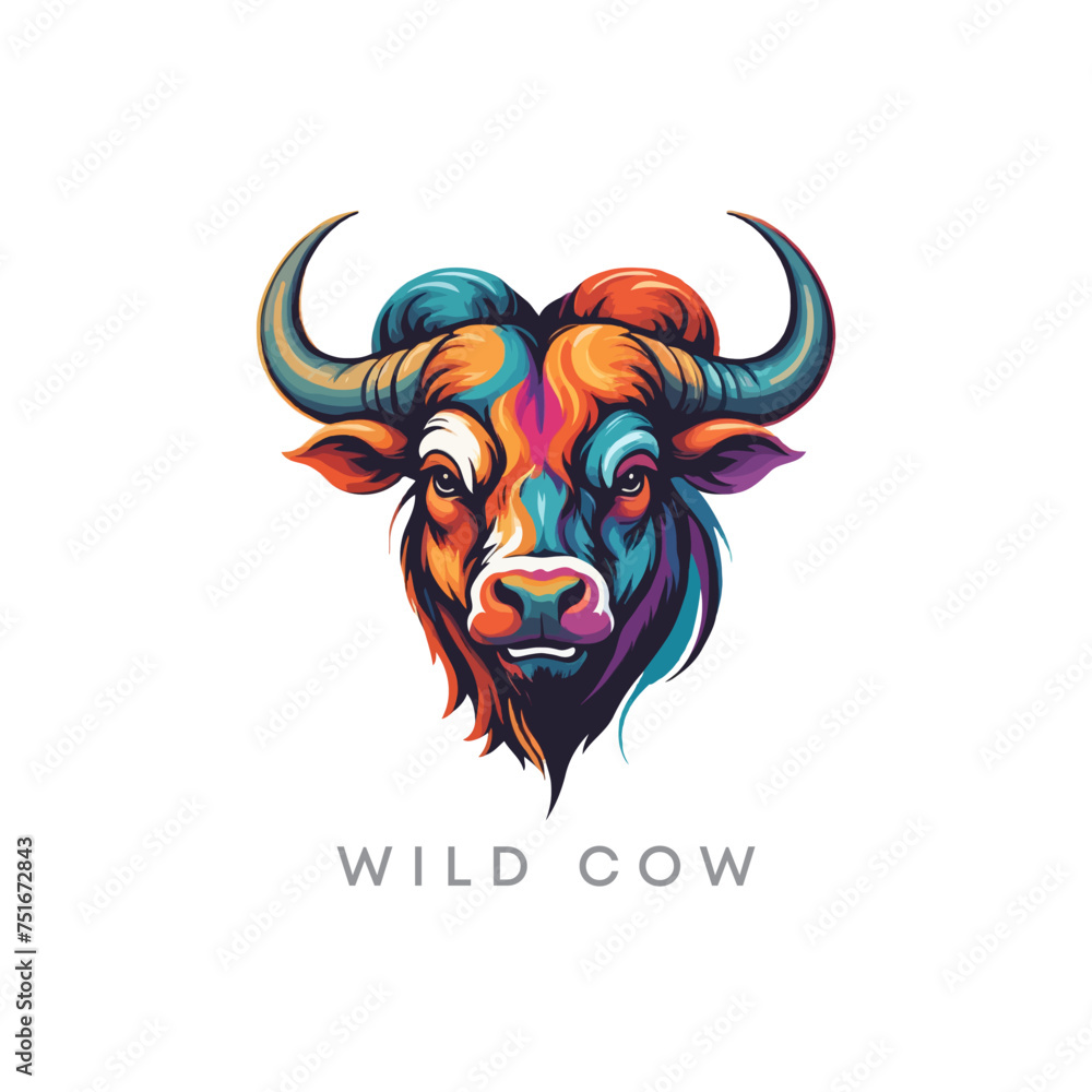 Fototapeta premium Creative wild bull or cow head vector editable mascot logo. powerful bull logo design. Digital angry bull illustration