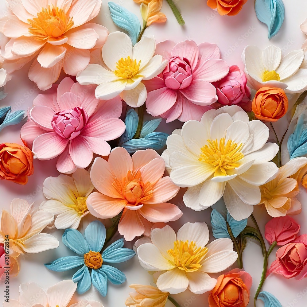 Obraz premium Free Photo Beautiful spring flowers on white background top view Floral pattern