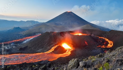 breathtaking view of a volcano with a lava flow