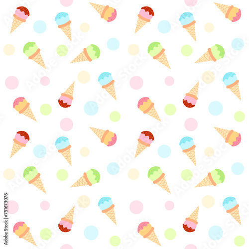 seamless pattern vector with colorful ice cream and balloon background, flat design, dessert, summer theme