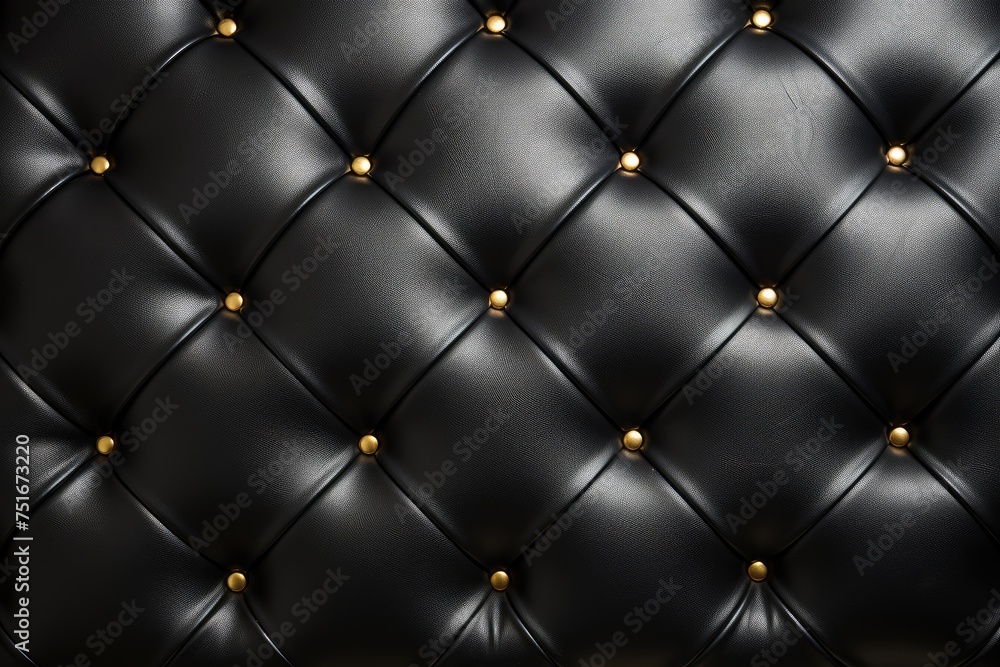 Captioned tufted textile leather background, Texture of black leather and gold pin captioned backdrop Captioned tufted textile leather background, Texture of black leather and gold pin captioned backdrop