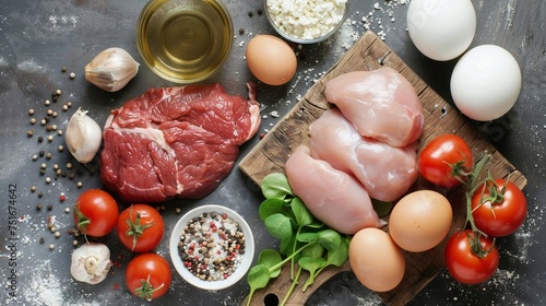 high protein foods top view  photo