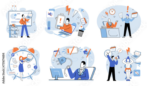 Working hard vector illustration. Balancing business responsibilities and personal life can lead to overload and feeling overworked Experiencing problems and feeling stressed are common outcomes