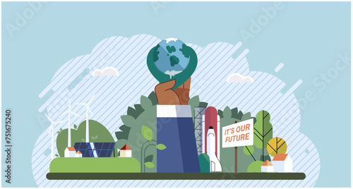 Climate change. Save the planet. Vector illustration Taking steps to change climate patterns is essential for sustainable future Embracing sustainability is our responsibility for environmental