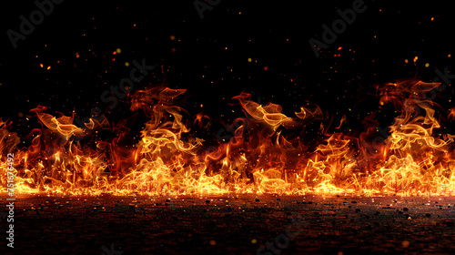 Burning fire on a black background.