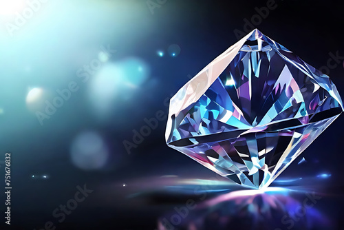 diamond on blue background, glowing diamond, AI Generative © Shahadat