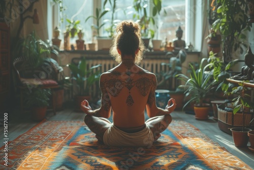 Man meditating  tranquility  tattoos.
