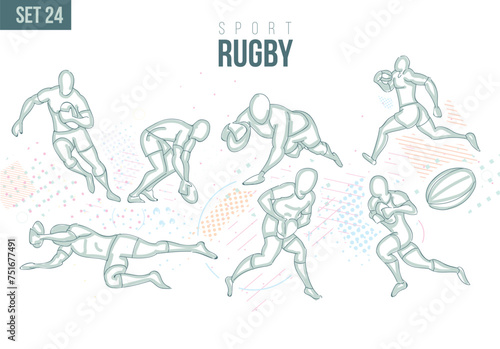 sport Rugby Man Action Pose Tournament Summer Games , sports games sport hand-drawn doodles. vector illustration set game background
